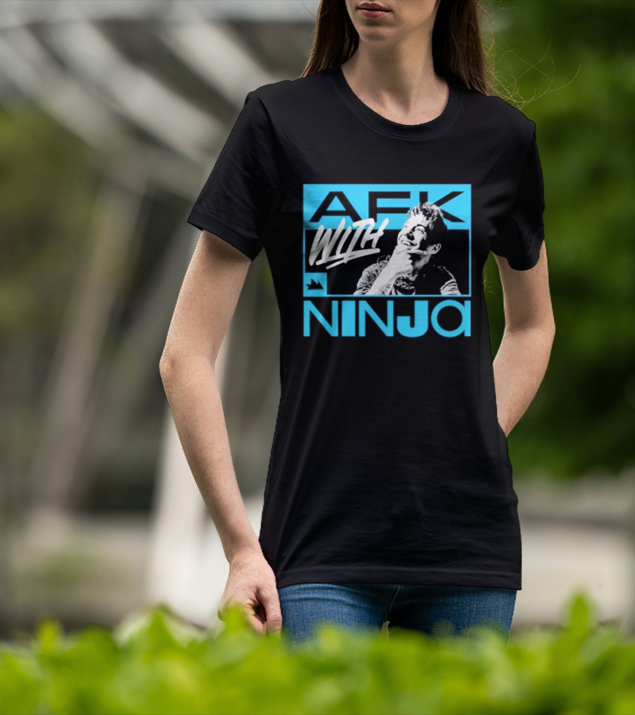 Afk With Ninja Gaming Streamer Icon Text Portrait Blue T-Shirt