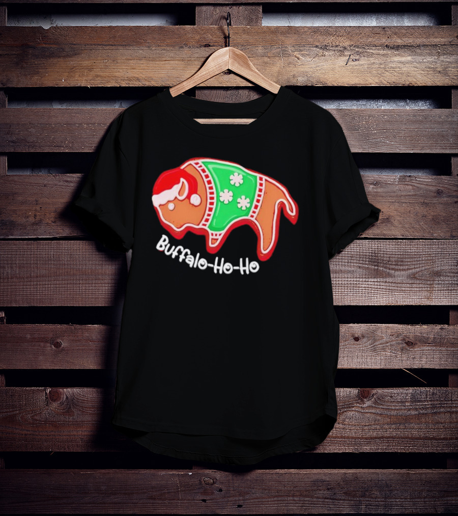 Buffalo-Ho-Ho Christmas Gingerbread Bison Santa T-Shirt