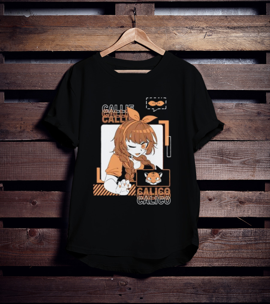 Callie Calico Winking Girl With Cat Headband And Symbols T-Shirt