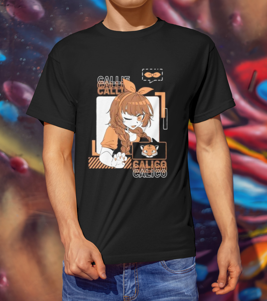Callie Calico Winking Girl With Cat Headband And Symbols T-Shirt