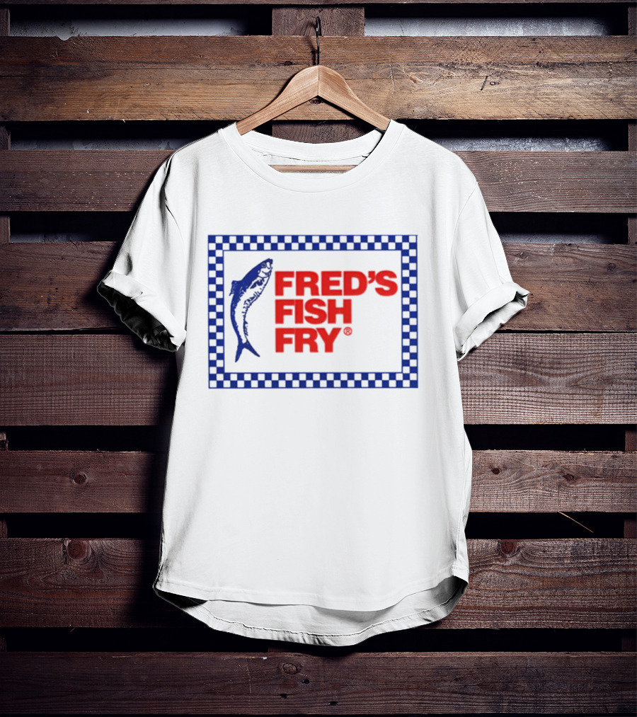 FRED'S FISH FRY Checkered Border With Jumping Fish T-Shirt