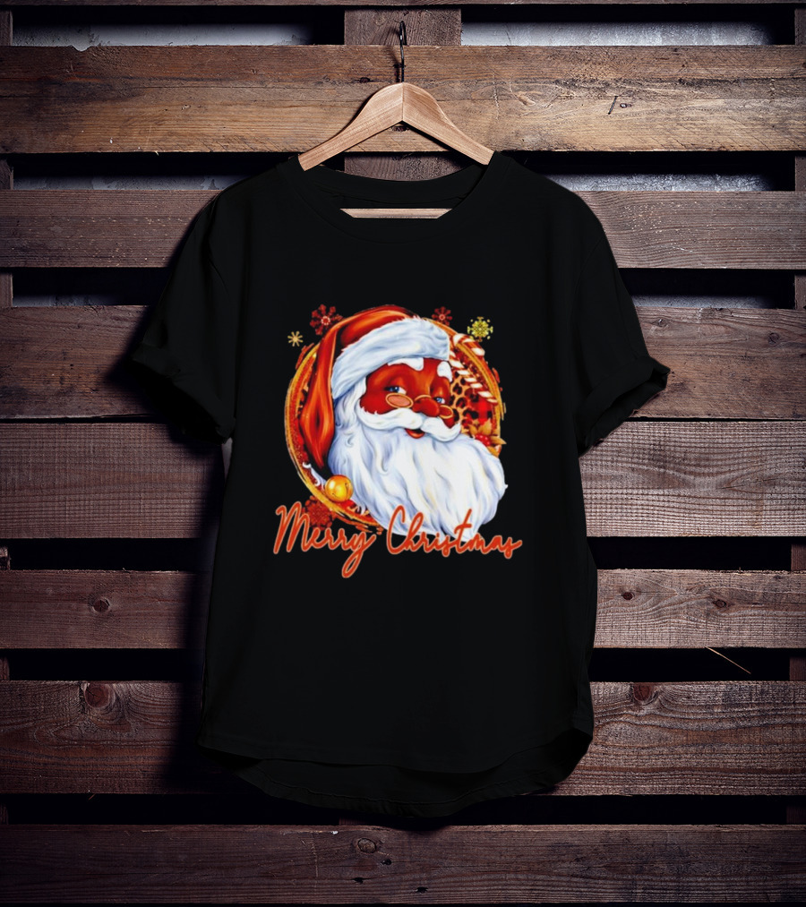 Handsome Black Santa Merry Christmas Festive Joyful Santa Image T-Shirt