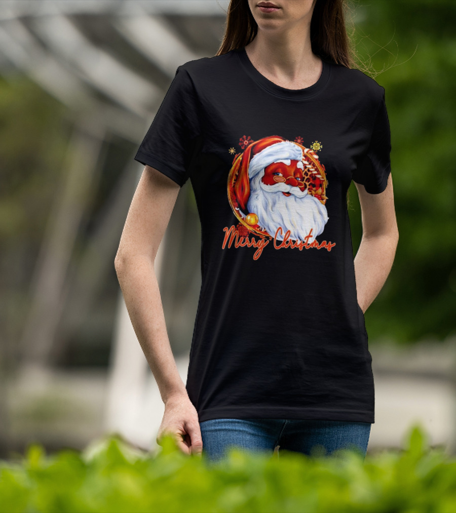 Handsome Black Santa Merry Christmas Festive Joyful Santa Image T-Shirt