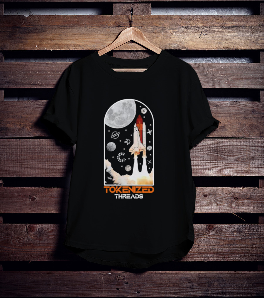 Tokenized Threads Space Shuttle Launch Under Moon With Planets And Stars T-Shirt