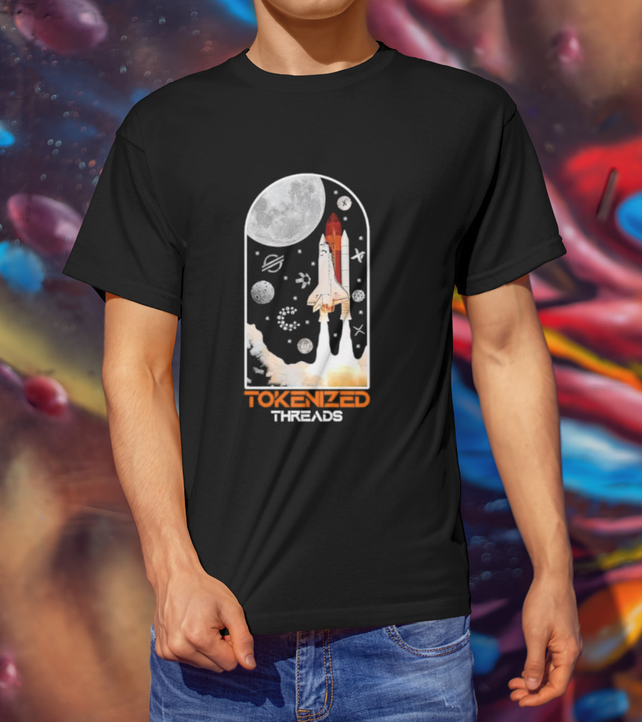 Tokenized Threads Space Shuttle Launch Under Moon With Planets And Stars T-Shirt