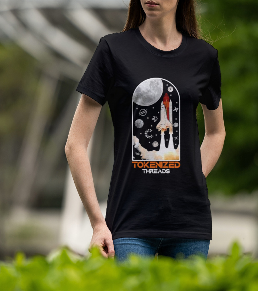 Tokenized Threads Space Shuttle Launch Under Moon With Planets And Stars T-Shirt