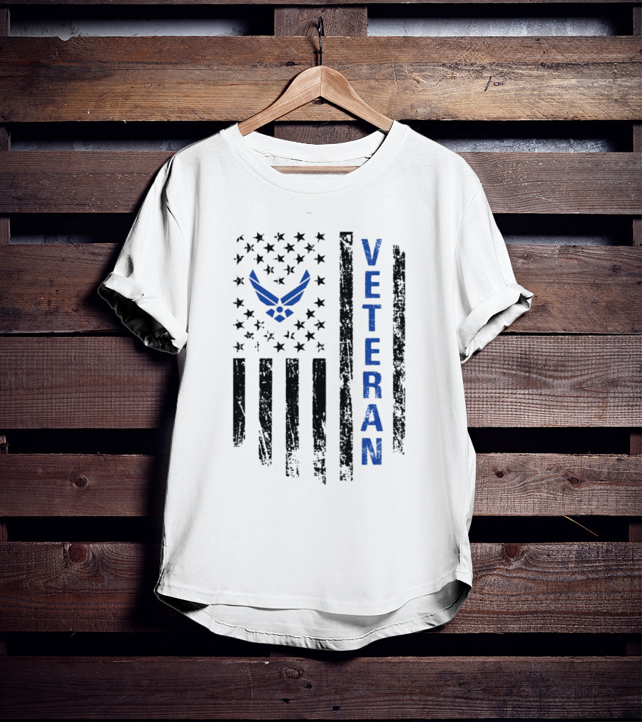 Veteran US Flag Air Force Logo Blue Patriotic T-Shirt