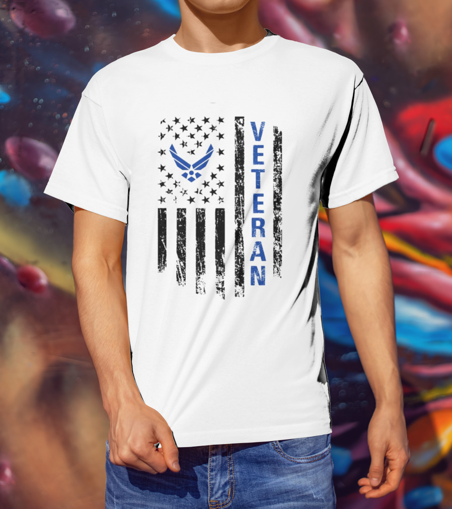 Veteran US Flag Air Force Logo Blue Patriotic T-Shirt