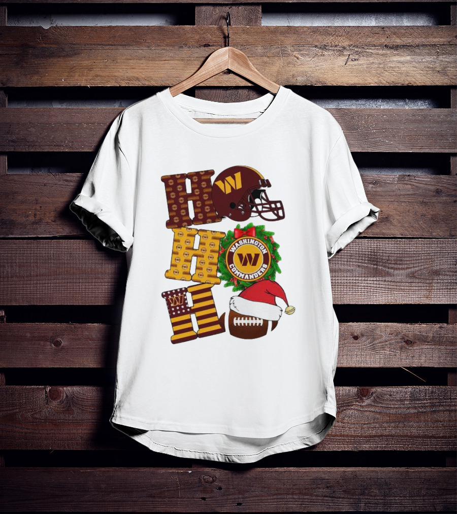 Washington Commanders Helmet Wreath Football Ho Ho Ho Merry Christmas T-Shirt