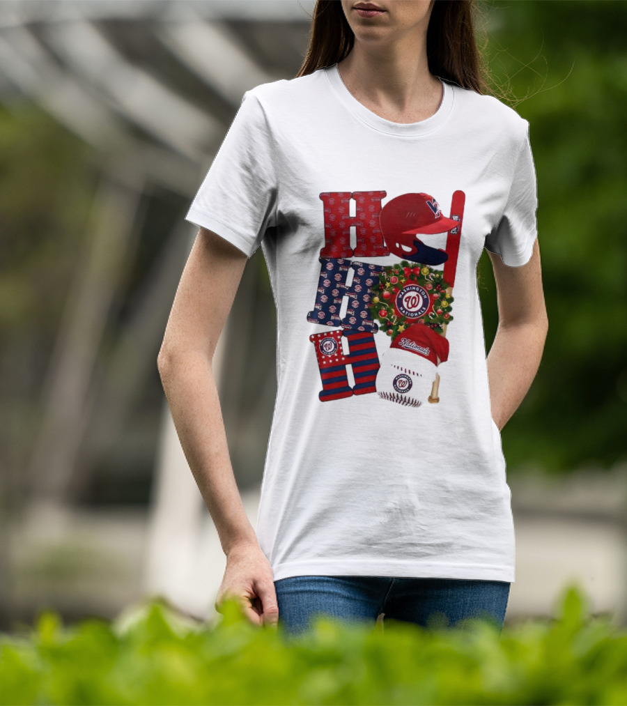 Washington Nationals Ho Ho Ho Merry Christmas Baseball Festive T-Shirt
