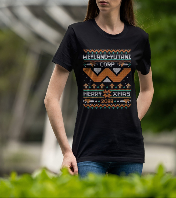 Weyland-Yutani Corp Merry Xmas 2099 Alien Themed Ugly Christmas T-Shirt