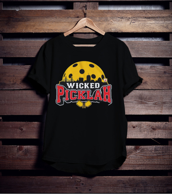 Wicked Picklah Boston Skyline Pickleball Paddle Bridge T-Shirt