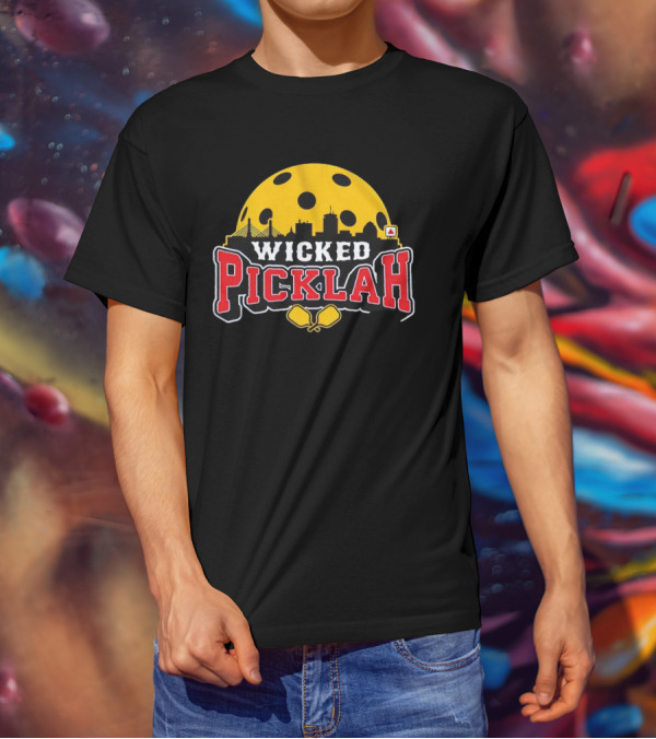 Wicked Picklah Boston Skyline Pickleball Paddle Bridge T-Shirt