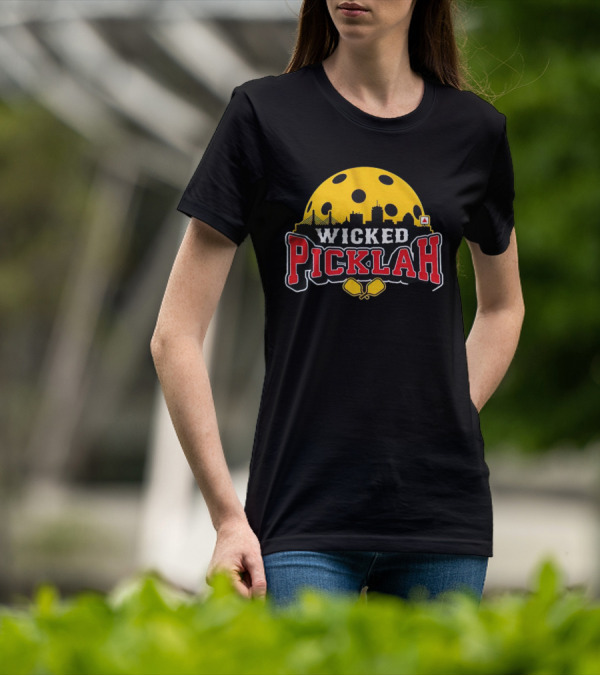Wicked Picklah Boston Skyline Pickleball Paddle Bridge T-Shirt