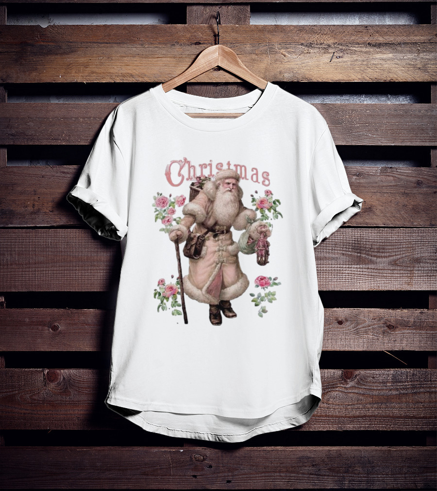 Christmas Santa Claus Victorian Roses T-Shirt