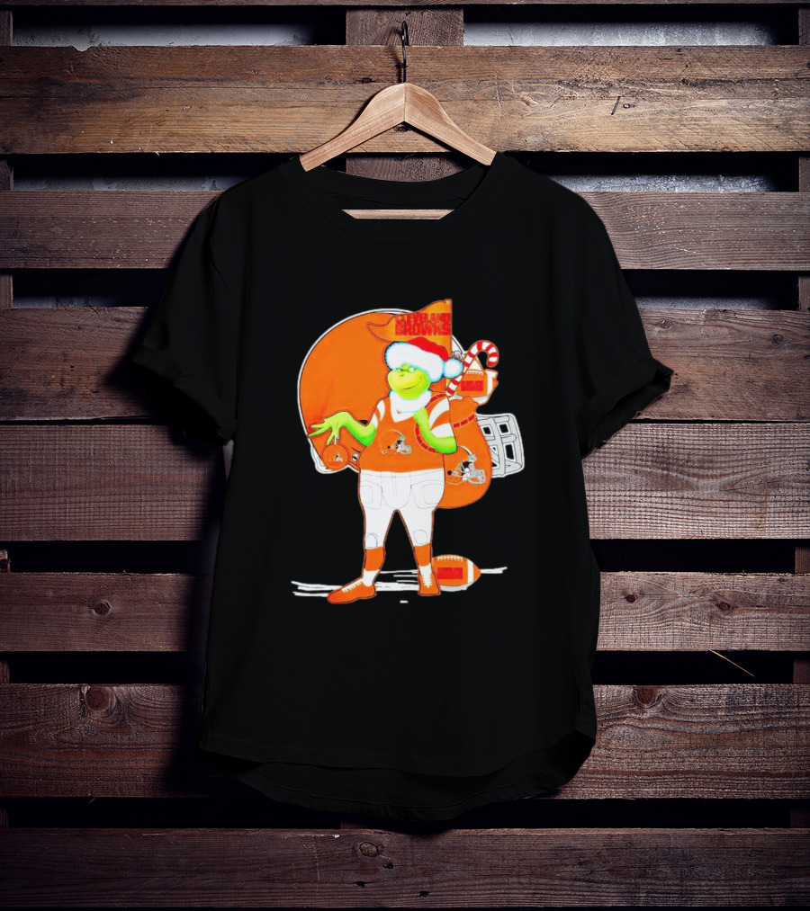 Cleveland Browns Christmas Santa Grinch Football T-Shirt