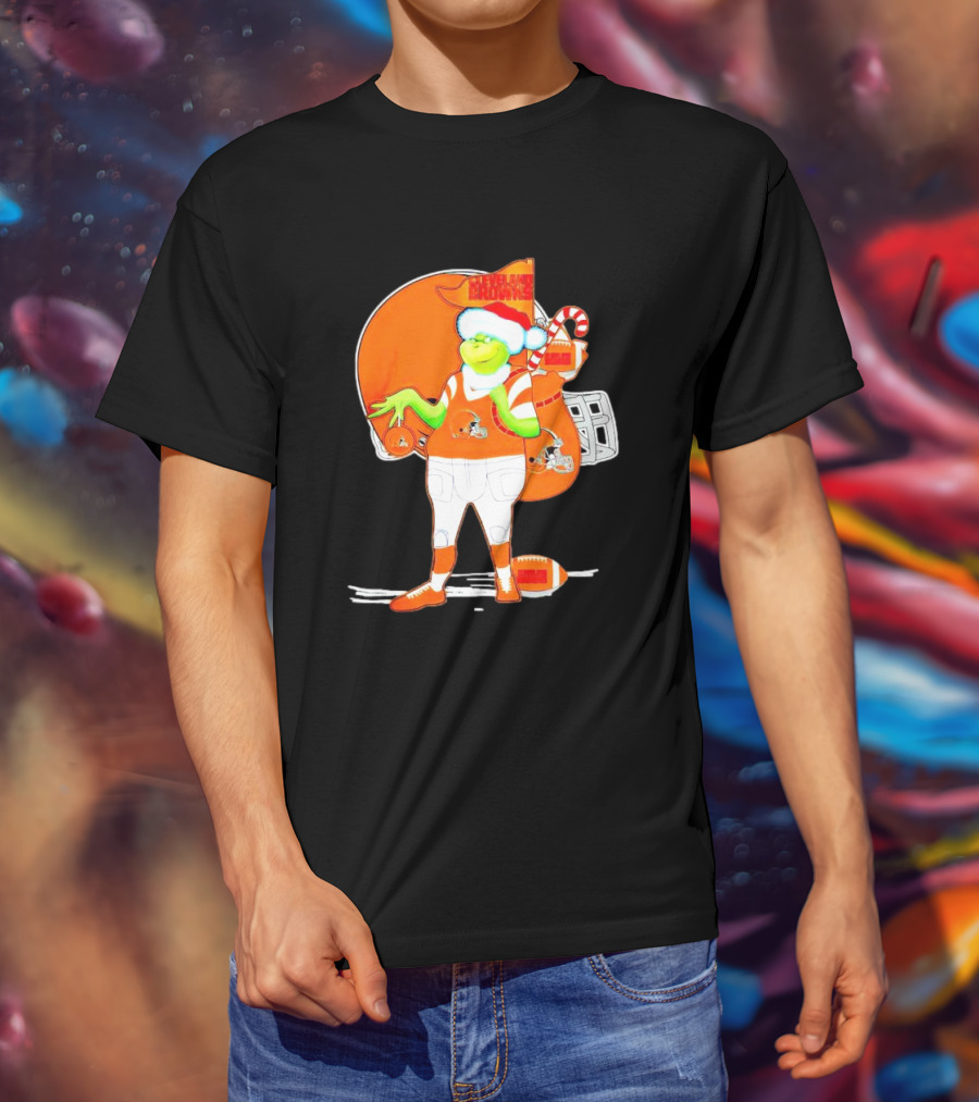 Cleveland Browns Christmas Santa Grinch Football T-Shirt