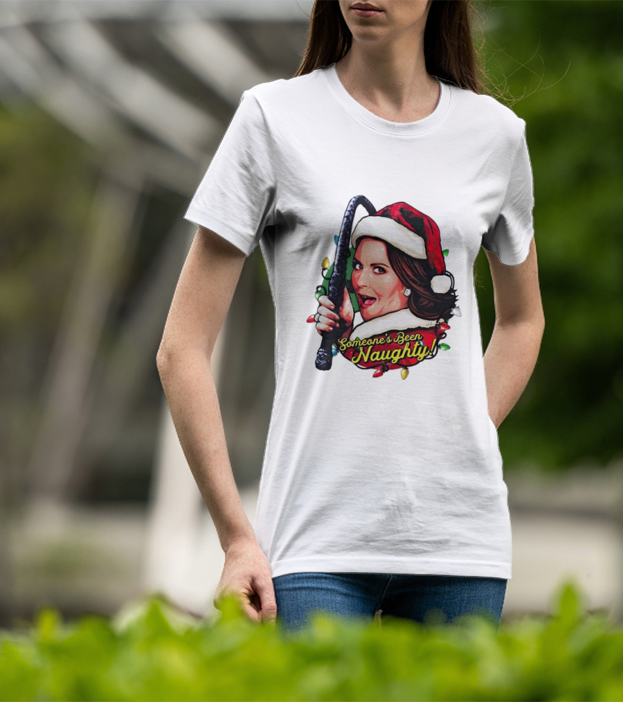 Santa Karen Walker Someone's Been Naughty Christmas Lights Whip T-Shirt