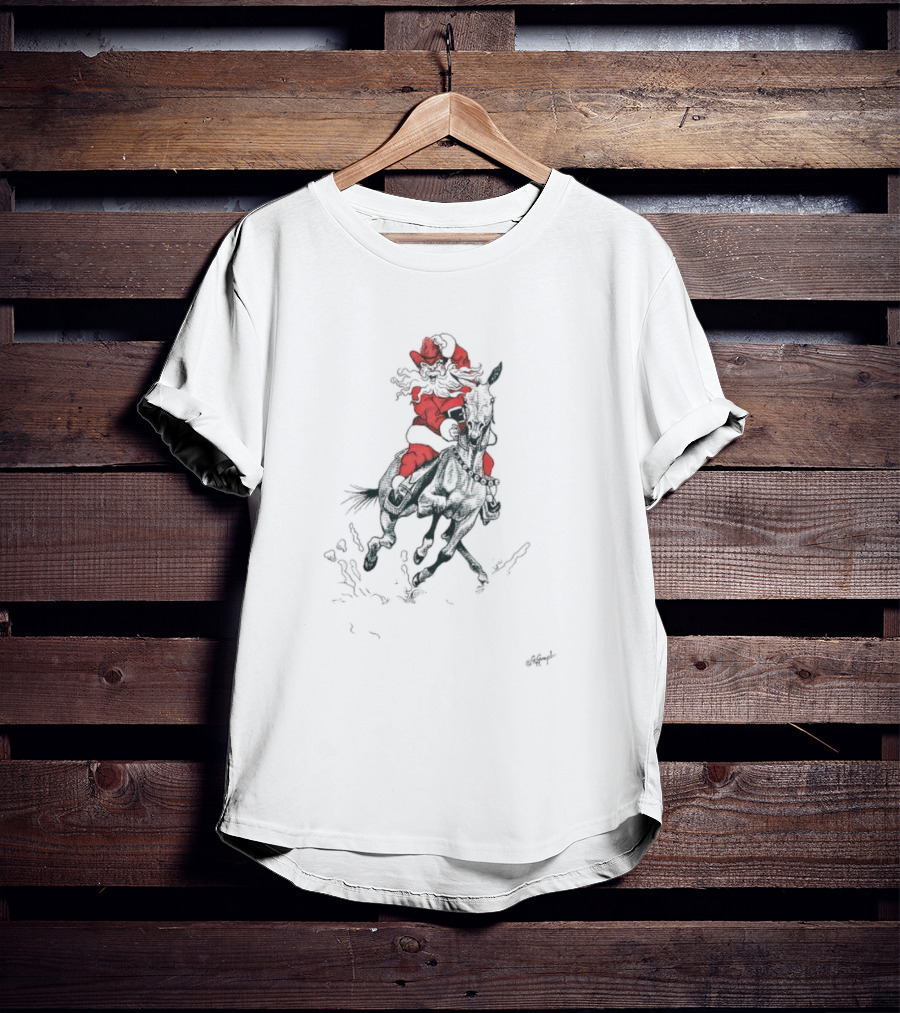 Santa Riding Mule Festive Holiday Adventure T-Shirt