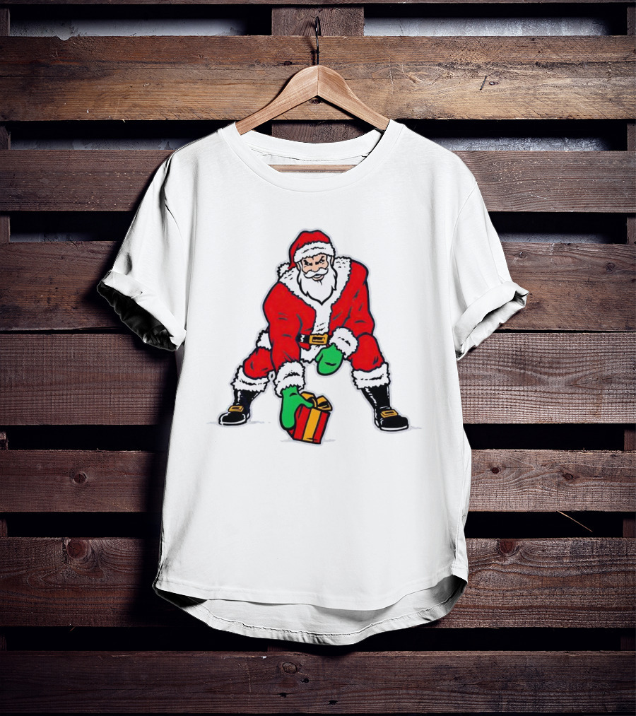 Santa Three Point Stance With Gift Christmas T-Shirt