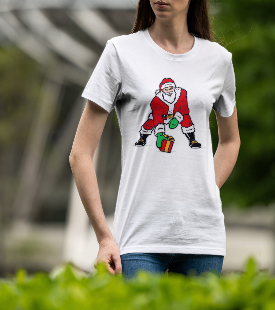 Santa Three Point Stance With Gift Christmas T-Shirt