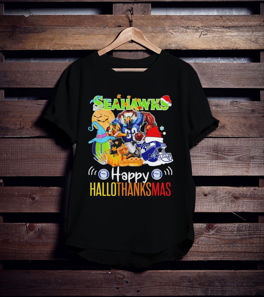 Seattle Seahawks Happy HalloThanksMas Holiday T-Shirt