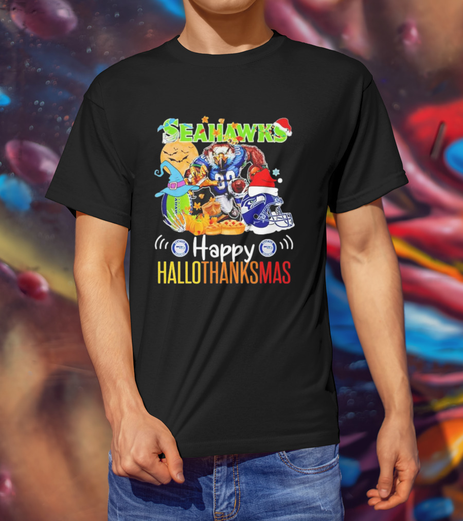 Seattle Seahawks Happy HalloThanksMas Holiday T-Shirt