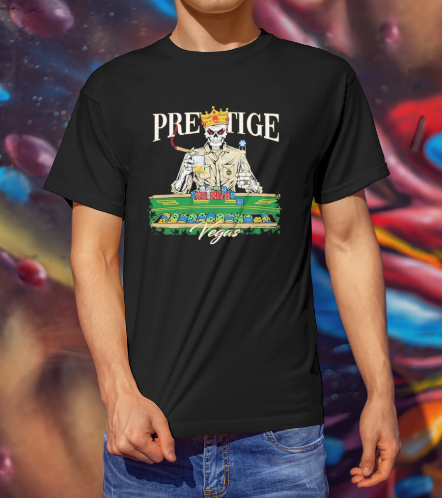 Prestige Vegas Skeleton With Crown And Poker Table T-Shirt