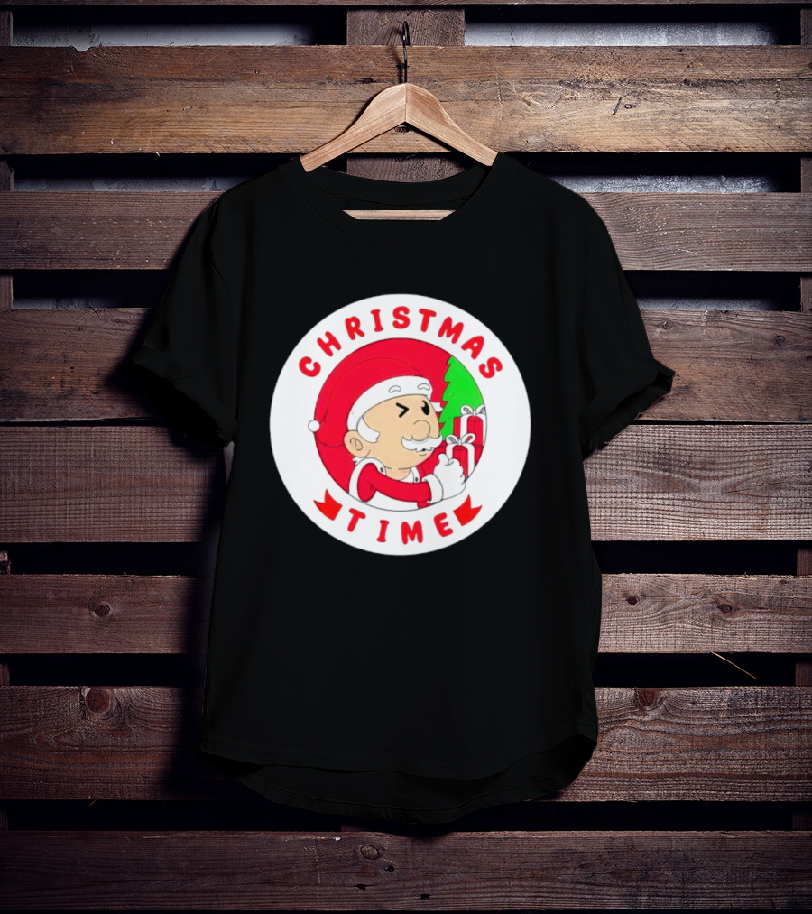 Christmas Time Santa Holding Gifts Circle T-Shirt
