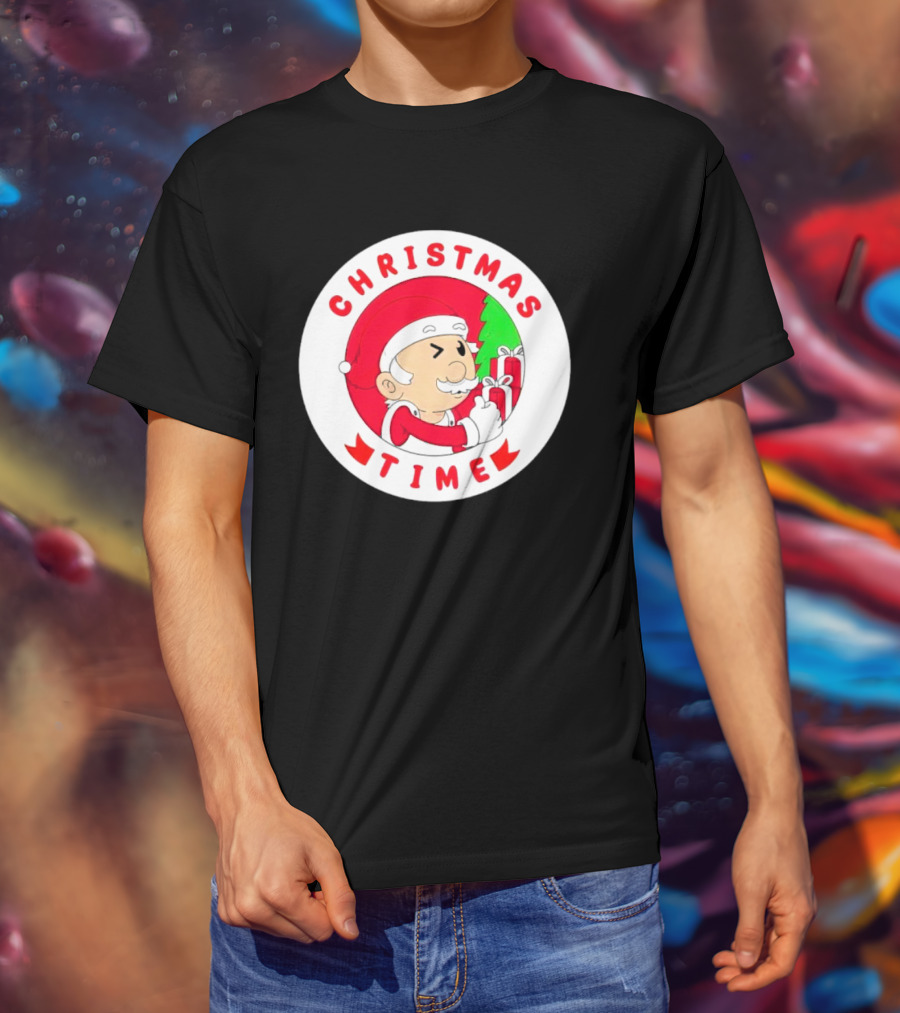 Christmas Time Santa Holding Gifts Circle T-Shirt