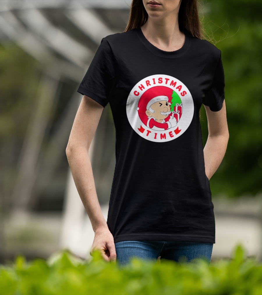 Christmas Time Santa Holding Gifts Circle T-Shirt