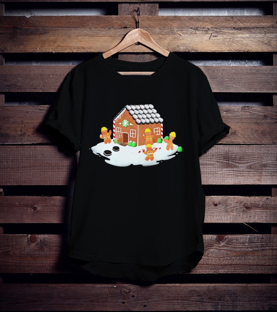 Gingerbread House Construction Crew Christmas Scene T-Shirt