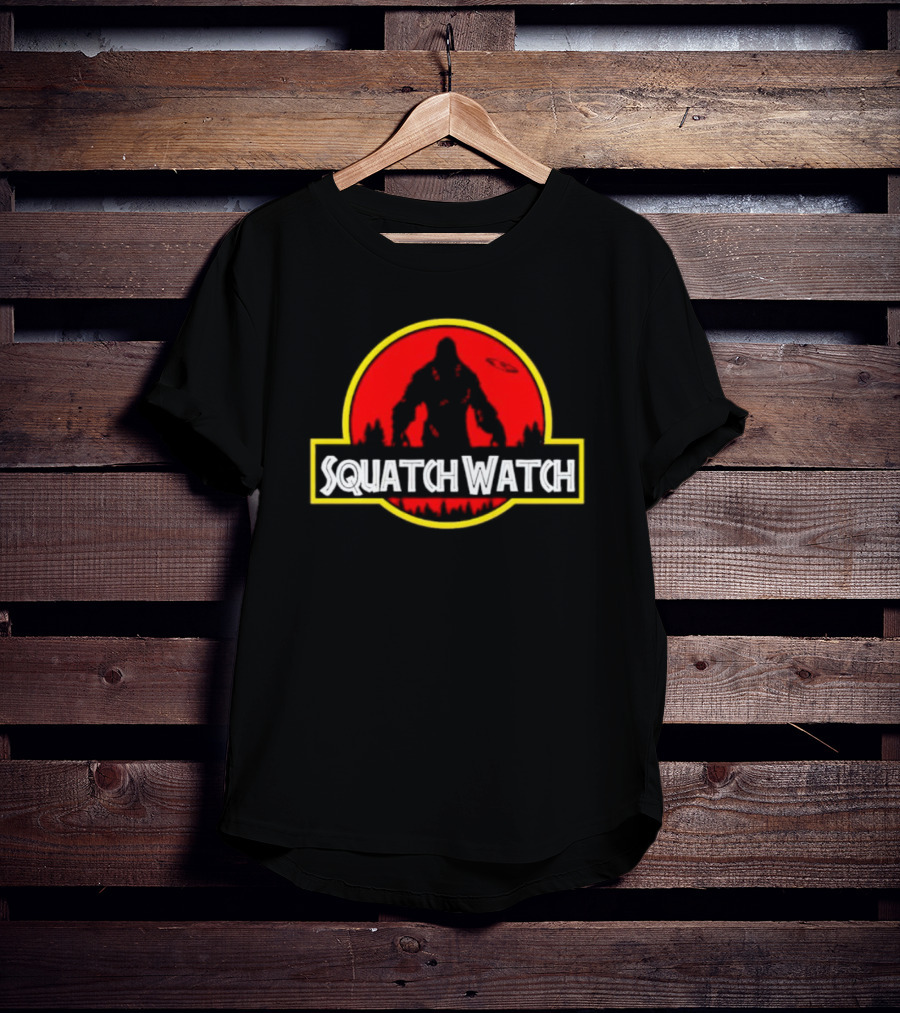 Squatch Watch Jurassic Park Logo Bigfoot UFO Forest Patrol T-Shirt
