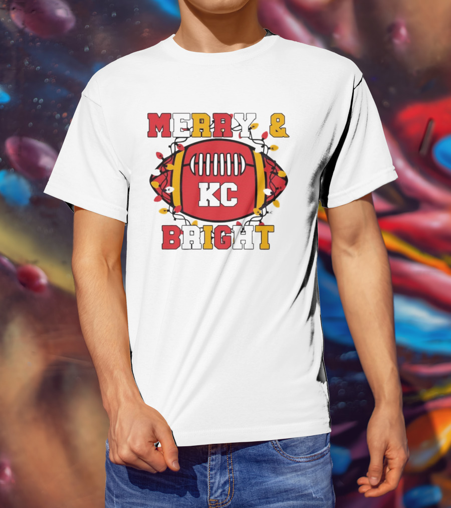 Kansas City Chiefs KC Merry And Bright Football Christmas T-Shirt