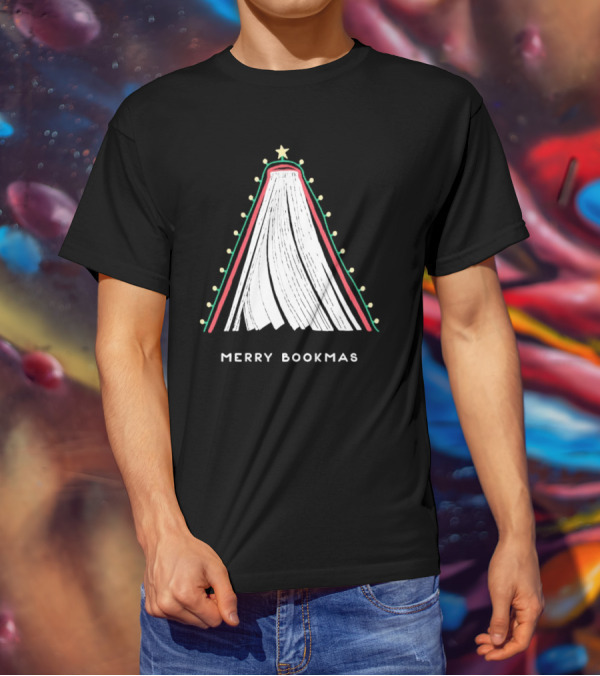 Merry Bookmas Christmas Tree Book Lights T-Shirt