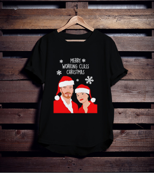 Merry Working Class Christmas Santa Couple Snowflakes T-Shirt