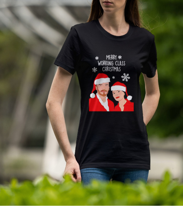 Merry Working Class Christmas Santa Couple Snowflakes T-Shirt