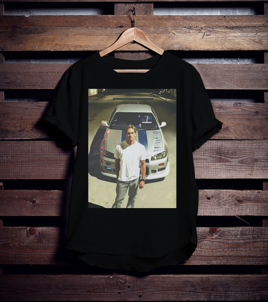 Paul Walker Giving Season With Iconic Car Street Scene T-Shirt