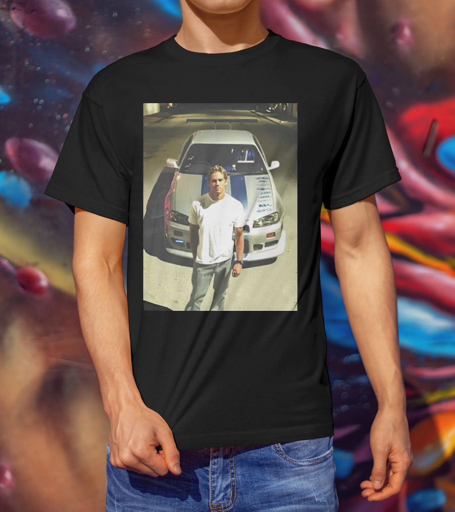 Paul Walker Giving Season With Iconic Car Street Scene T-Shirt