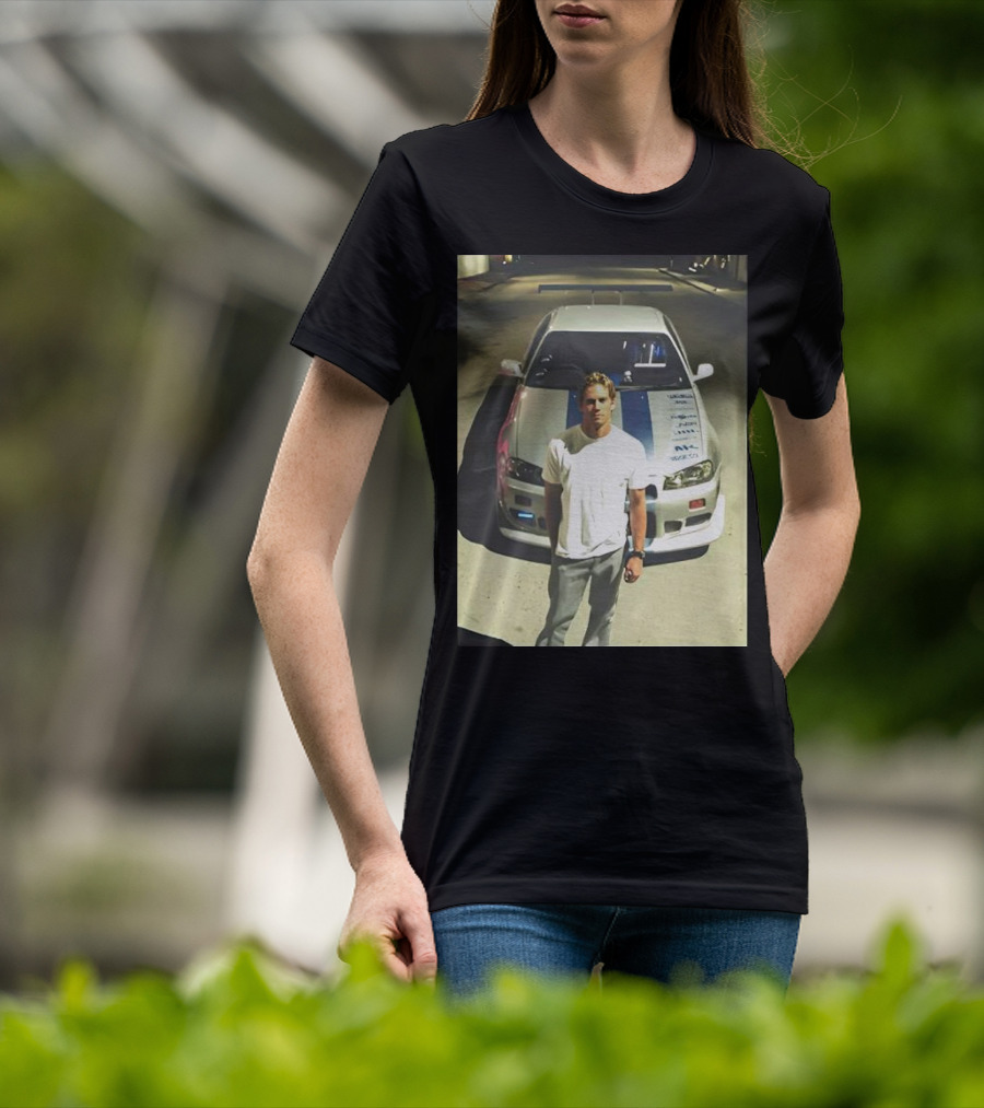 Paul Walker Giving Season With Iconic Car Street Scene T-Shirt