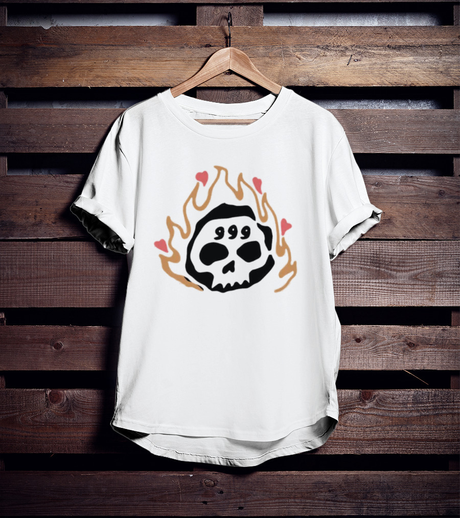 999 Club Skull Flame Hearts T-Shirt