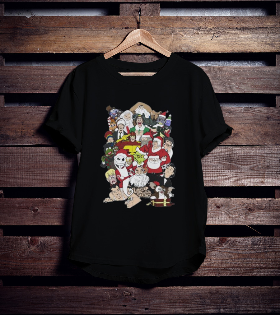 Naughty Or Nice Christmas Chaos Characters Featuring Santa Grinch Gizmo Jack Frost T-Shirt