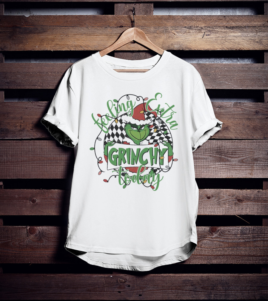 Feeling Extra Grinchy Today Checkered Christmas Lights T-Shirt