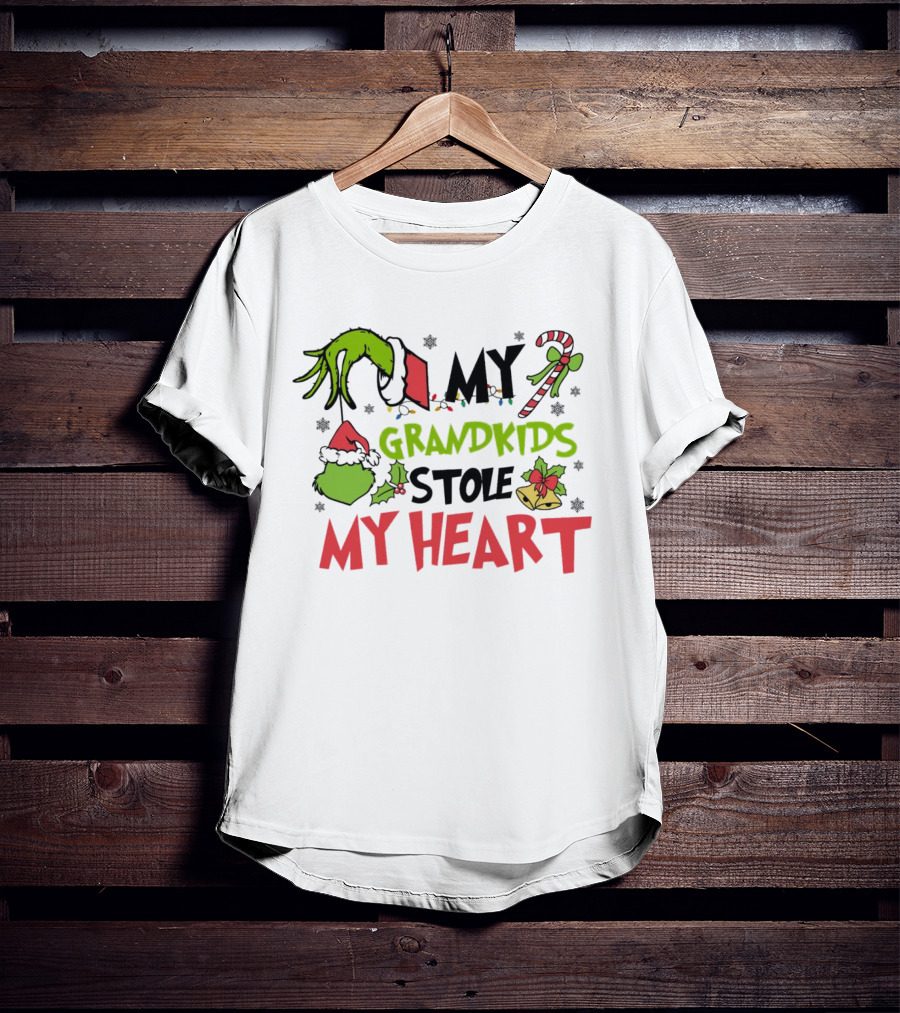 Grinch Hand My Grandkids Stole My Heart My Grandkids Christmas T-Shirt