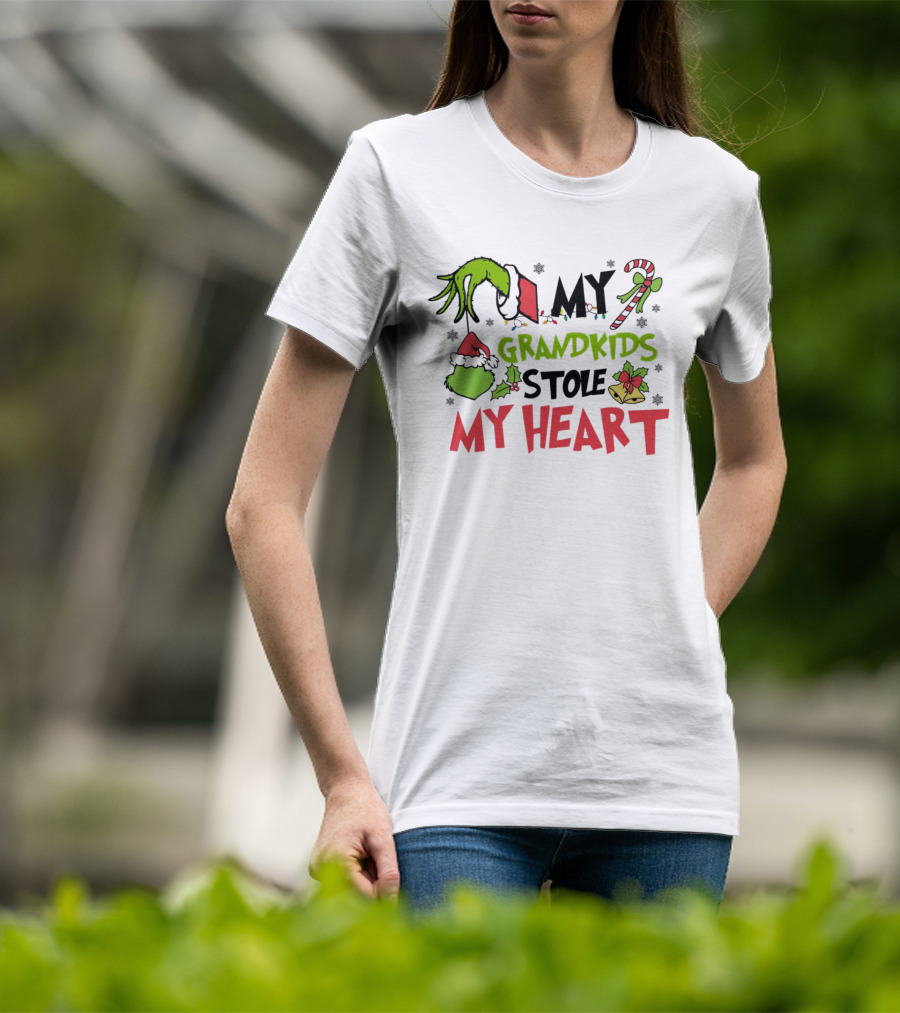Grinch Hand My Grandkids Stole My Heart My Grandkids Christmas T-Shirt