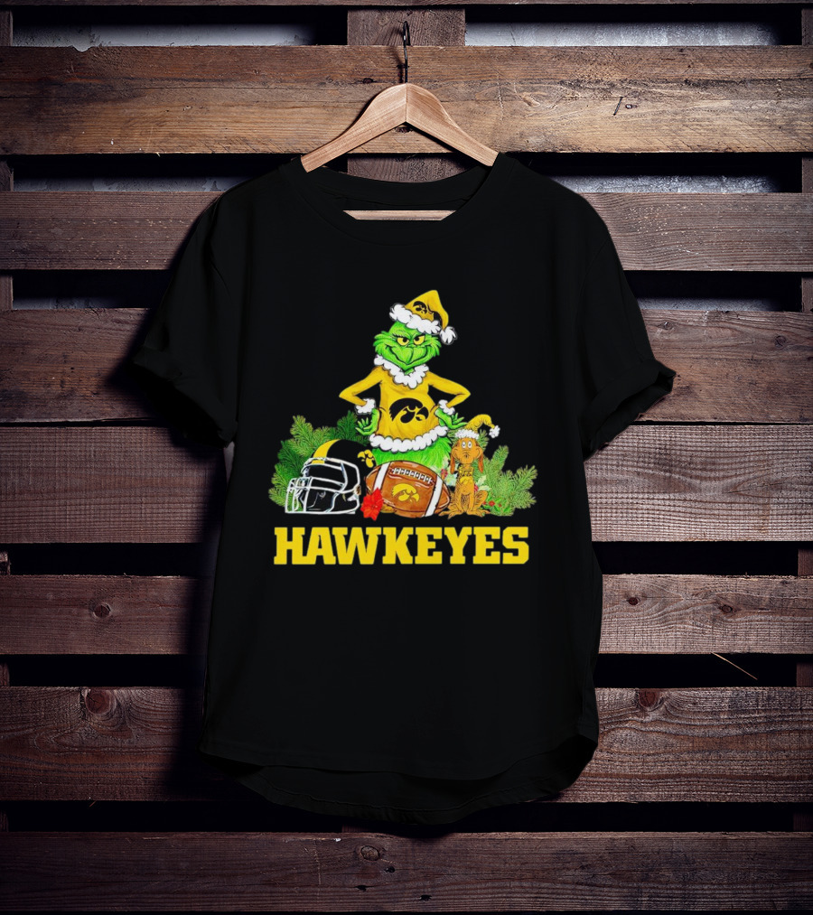 Grinch Hawkeyes Christmas Football Iowa T-Shirt