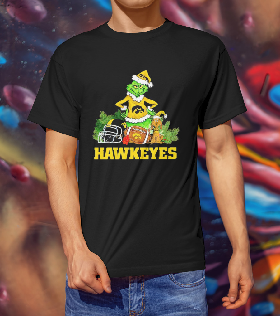 Grinch Hawkeyes Christmas Football Iowa T-Shirt