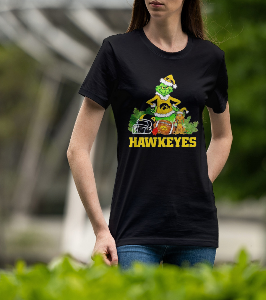 Grinch Hawkeyes Christmas Football Iowa T-Shirt