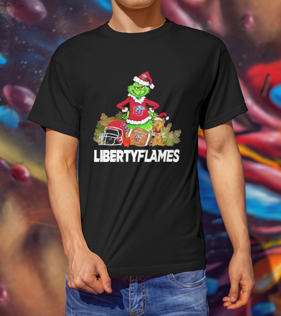 Grinch Liberty Flames Christmas Football FIU Santa Hat T-Shirt