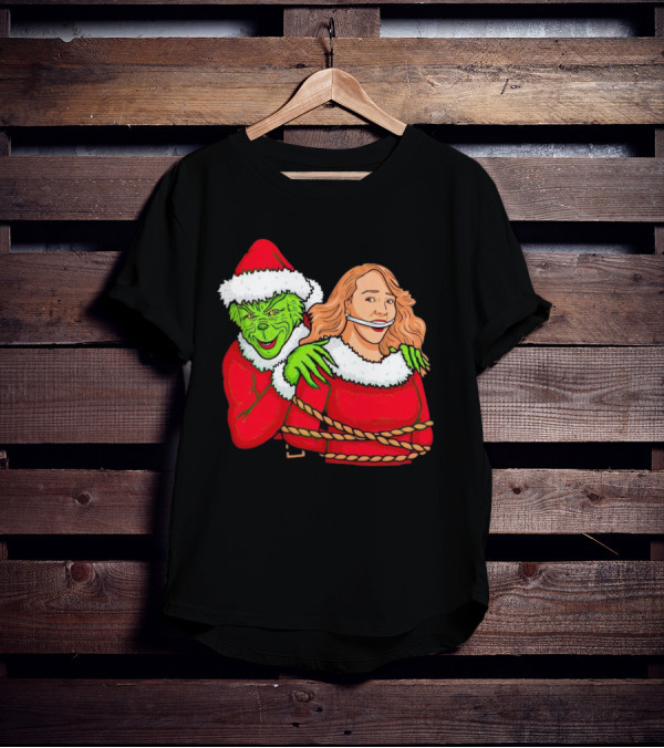 Grinch Ties Up Mariah Carey Christmas Santa Costume T-Shirt